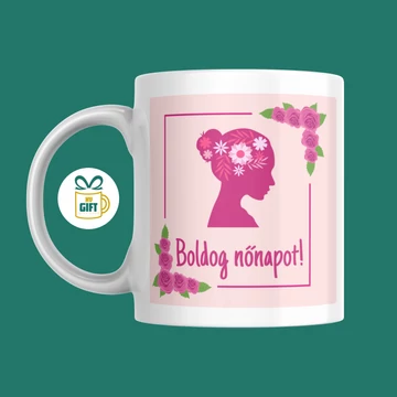 Boldog nőnapot rózsaszín rózsás - 330 ml mintás bögre