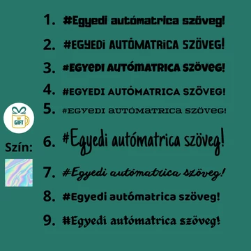Személyre szabható - egyedi szöveg autómatrica ezüst hologramos