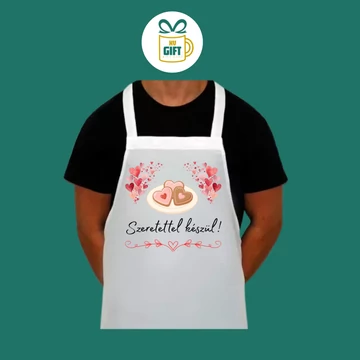 Szeretettel készül! - egyedi mintás nagy konyhai kötény