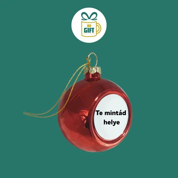 Személyre szabható - egyedi mintás karácsonyfa gömb 8cm piros