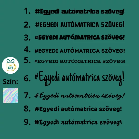 Személyre szabható - egyedi szöveg autómatrica ezüst hologramos