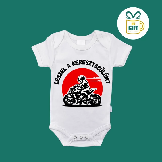 Leszel a keresztszülőm? - egyedi motoros mintás baba ruha